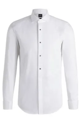 Camisa de vestir slim fit en popelín de algodón elástico de planchado fácil