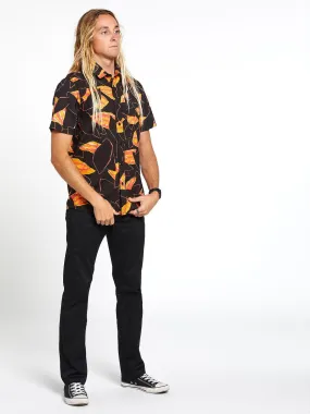 Camisa VOLCOM Manga Corta para Hombre llamativa SECRET LEAF – BLACK Blue Ref. A0412002 negra y naranja floral
