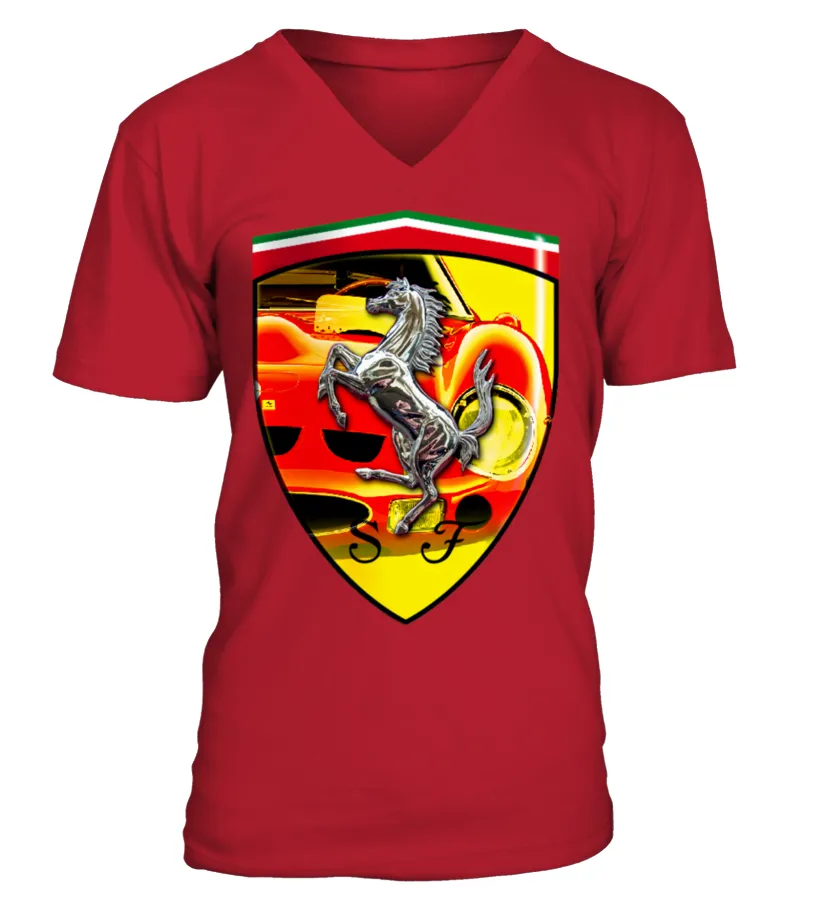 Clscr-017-RD.Ferrari GTO 250 Vintage Camiseta cuello en V Unisex