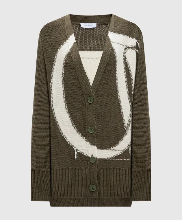Off-White Green wool cardigan with OW logo