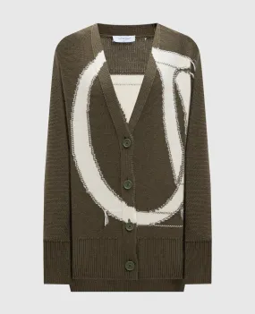 Off-White Green wool cardigan with OW logo