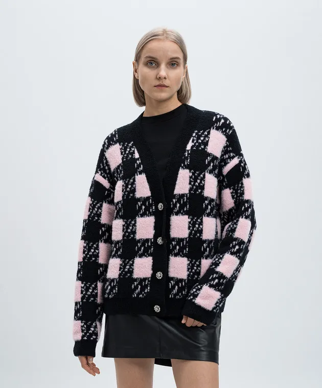 Off-White Vichy black cardigan with checked wool