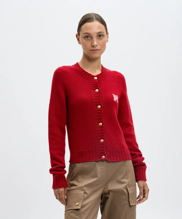 Palm Angels Red wool and cashmere cardigan with logo monogram