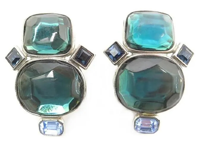 PENDIENTES VINTAGE YVES SAINT LAURENT PENDIENTES GRIPOIX STONES Y STRASS Plata 