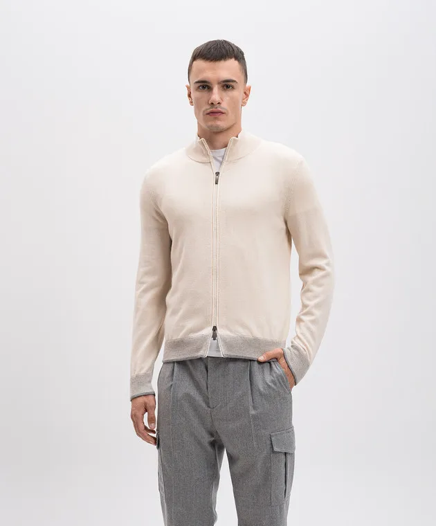 Peserico Beige wool, silk and cashmere cardigan